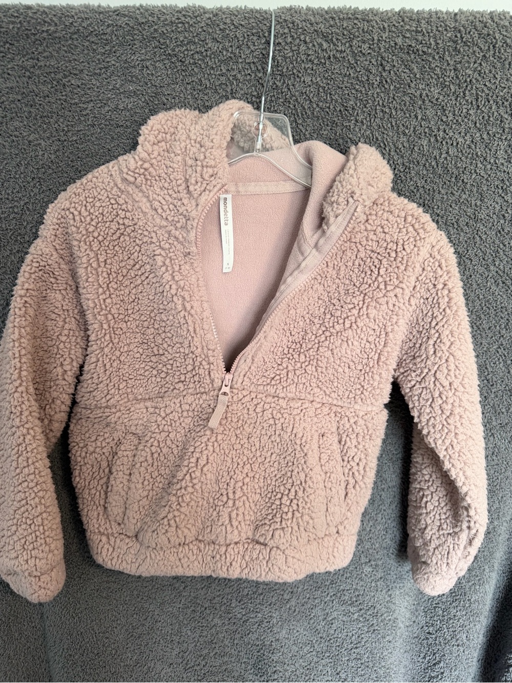Mondetta Kids Teddy Half-Zip Hoodie - Dusty Pink